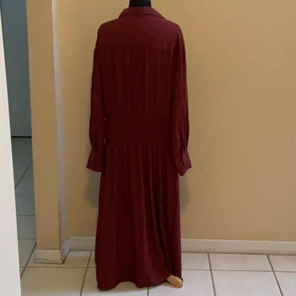 Future Collective Burgundy Collared Long Sleeves Smocked Midi Dress Size XXL - Picture 2 of 14
